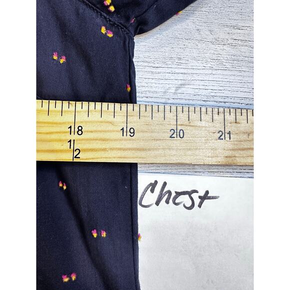 Maeve size 4 embroidered floral button up navy blue blouse preppy academia caree - Picture 4 of 8